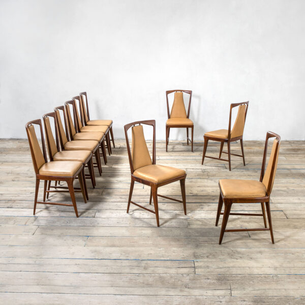 Set di 10 sedie da pranzo di Osvaldo Borsani in legno e skai per ABV