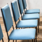 Set di 8 sedie con struttura in metallo e rivestimento in tessuto azzurro di M. Blech e A. Bertrand