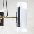 VENDUTO - Lampadario tre diffusori in vetro opalino e struttura in ottone Stilux