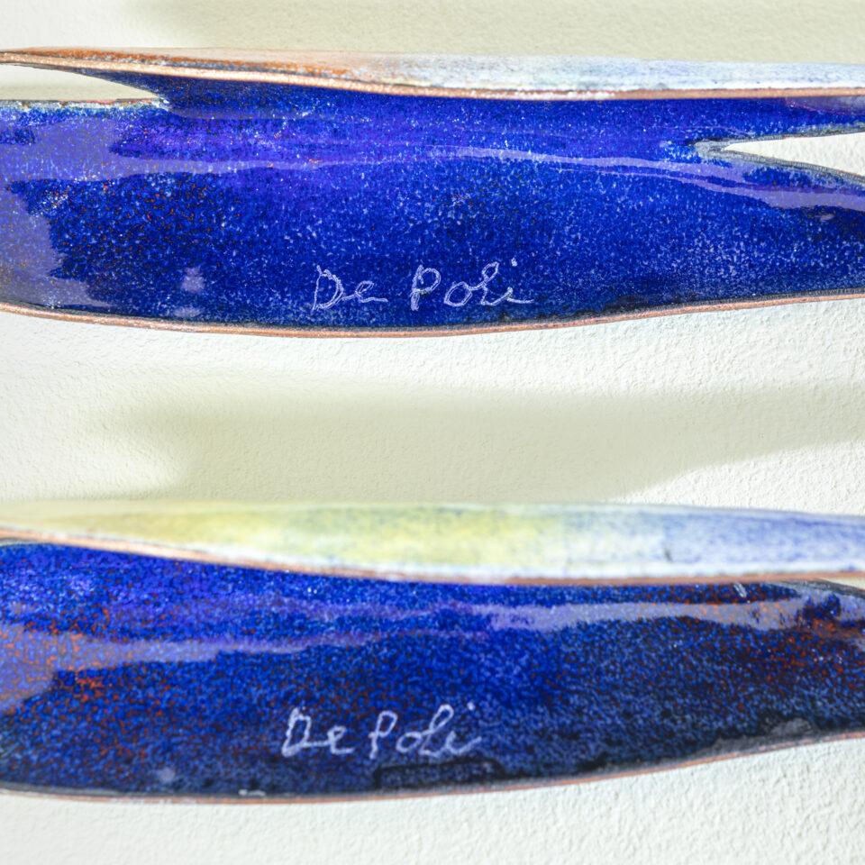 Coppia di Pesci in rame di Gio Ponti per De Poli Coppia di Pesci in rame di Gio Ponti per De Poli